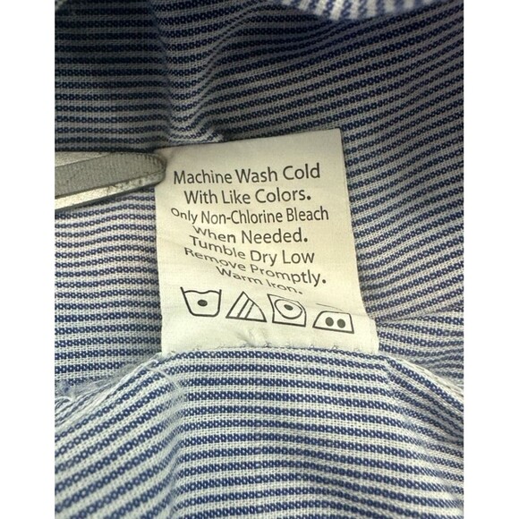 Burnside Shirt Mens Large Blue Striped Long Sleeve Button Up Pocket STAIN - Picture 6 of 10